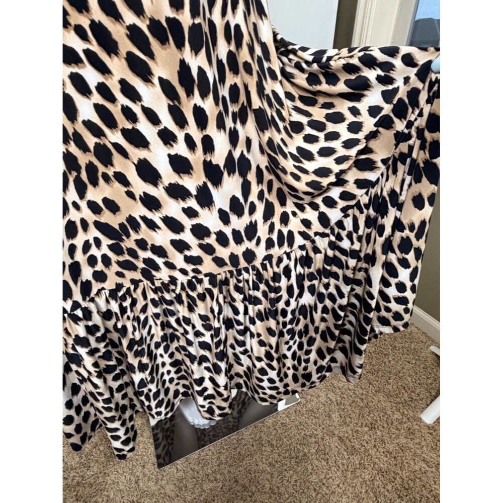 INC Leopard Print Maxi Dress Small Faux Wrap Tie Waist Ruffle Hem - Picture 4 of 8